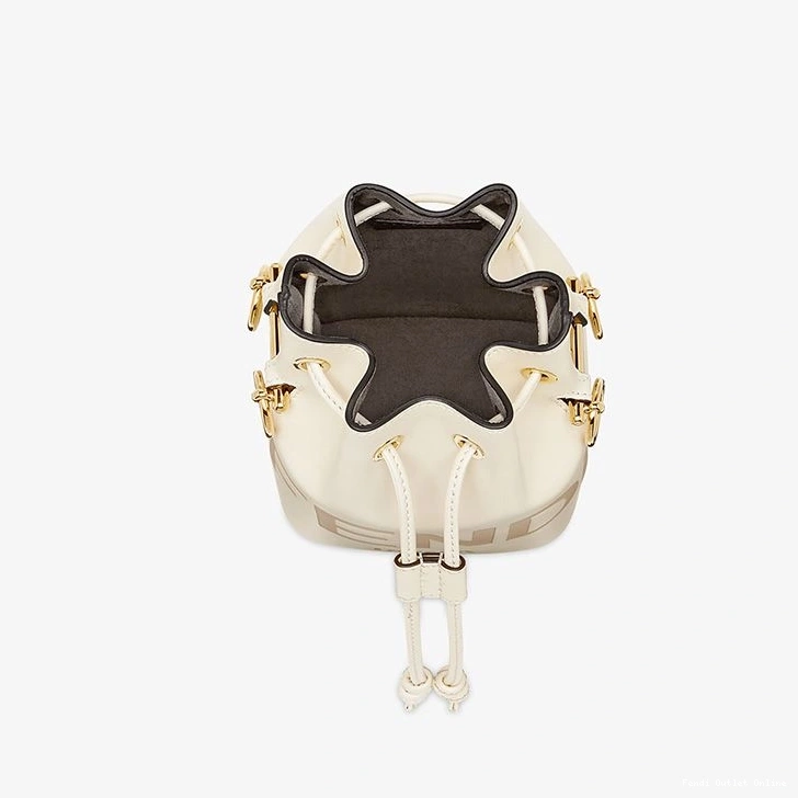 Cheap Mon Calf Logo Bucket Mini Fendi Tresor Bag White In ROMA Leather 0726